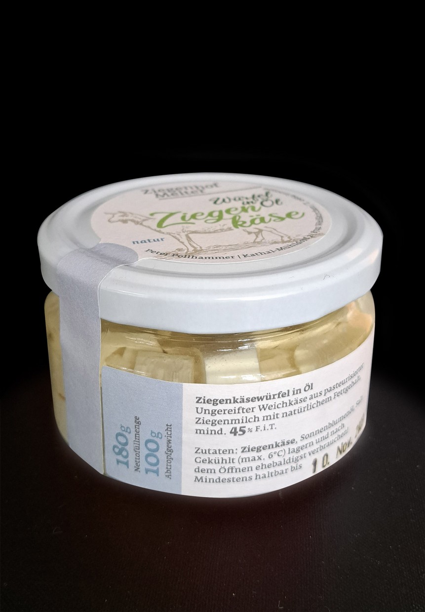 Ziegenkäsewürfel Natur in Sonnenblumenöl