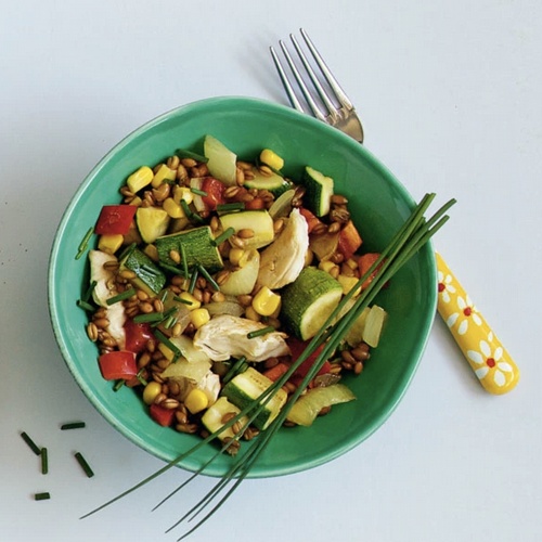 Gemüse-Weizen Fisch od. Hähnchen Pfanne